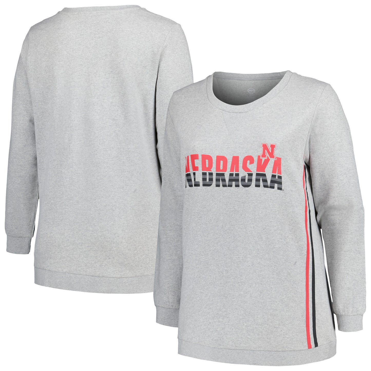 Women's Profile Heather Gray Nebraska Huskers Plus Size Side Stripe Pullover Sweatshirt