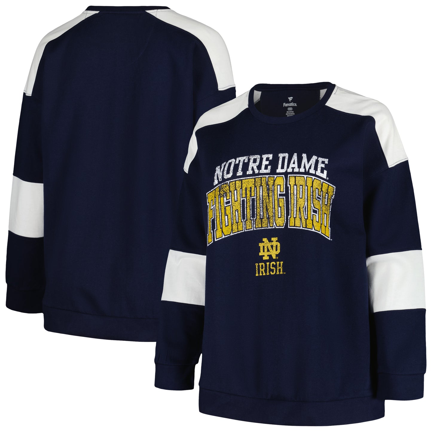 Women's Profile Navy Notre Dame Fighting Irish Plus Size Striped Pullover Sweatshirt