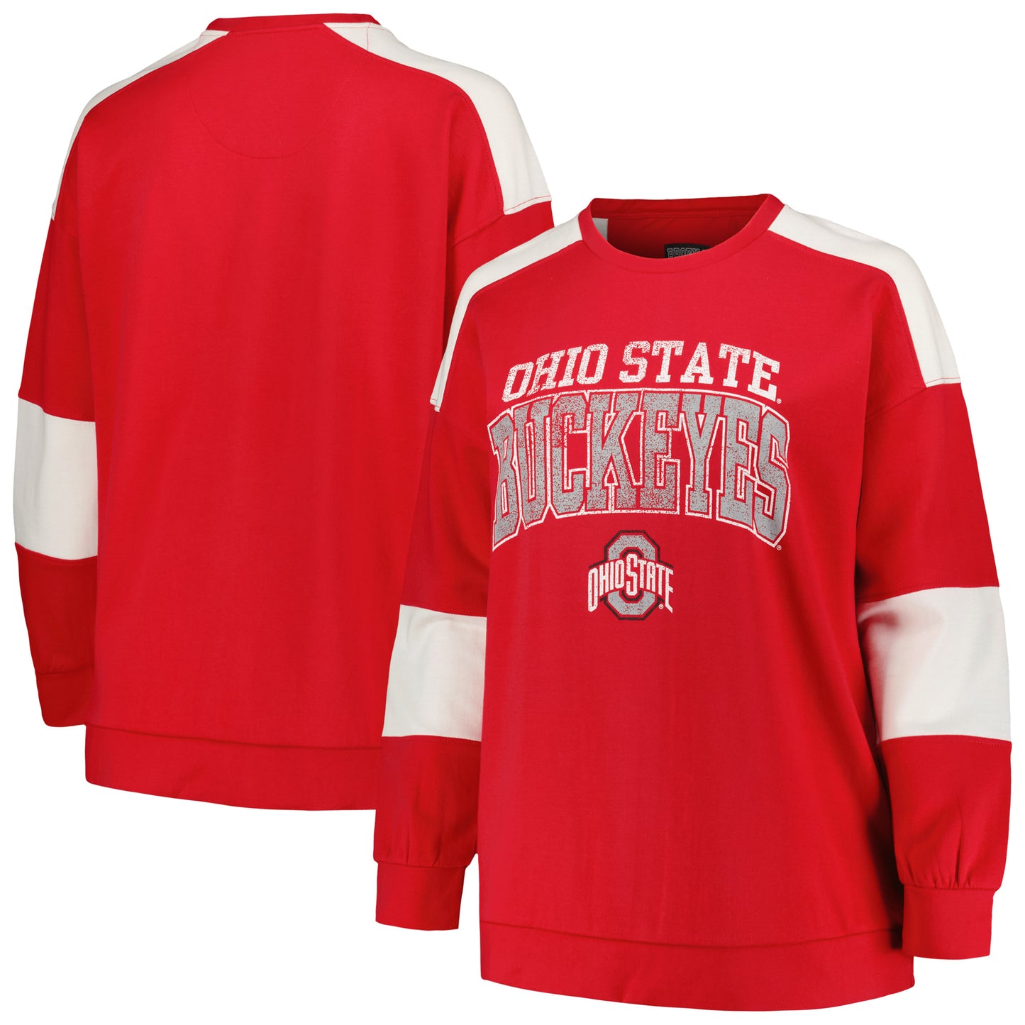 Women's Profile Scarlet Ohio State Buckeyes Plus Size Striped Pullover Sweatshirt