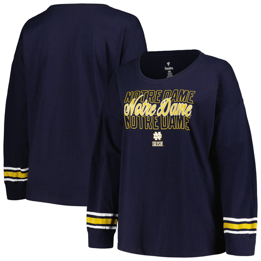 Women's Profile Navy Notre Dame Fighting Irish Plus Size Triple Script Scoop Neck Long Sleeve T-Shirt