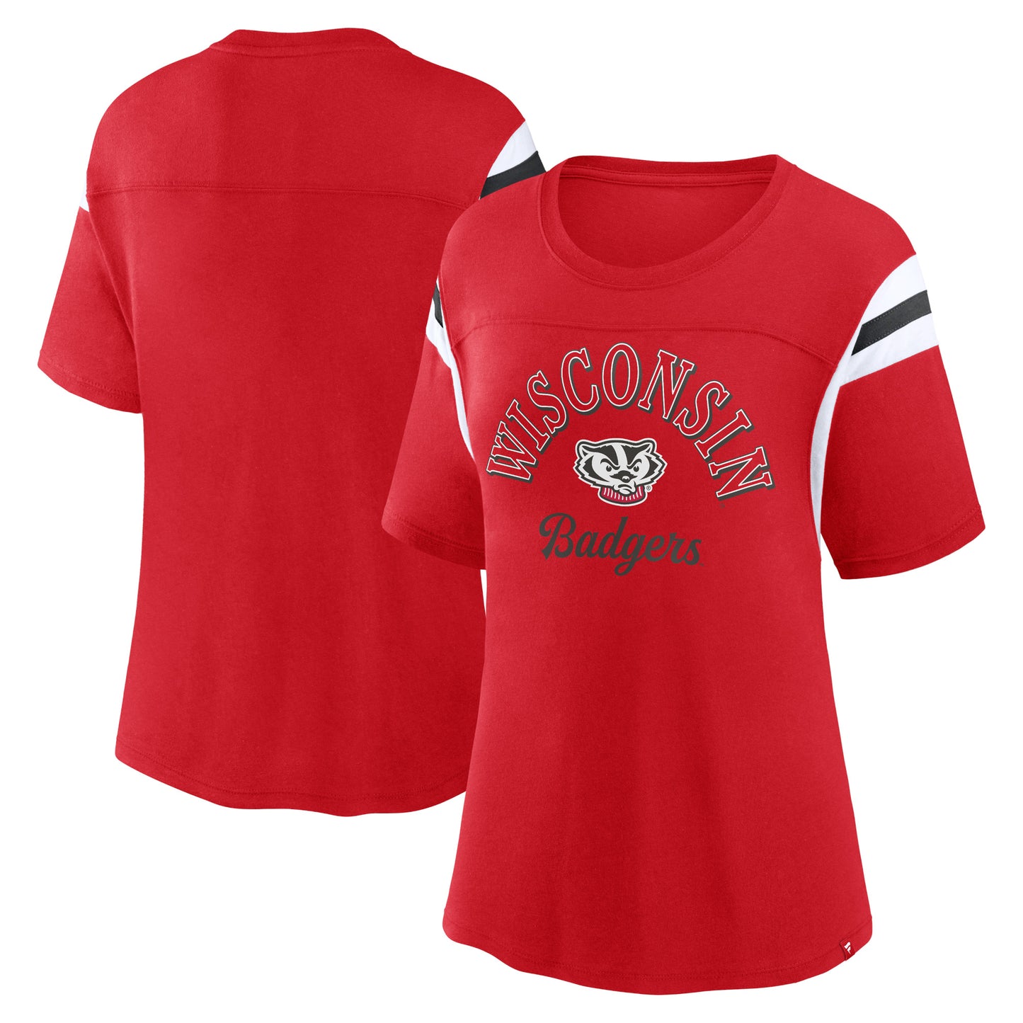 Women's Profile Red Wisconsin Badgers Plus Size Striped Tailgate Scoop Neck T-Shirt