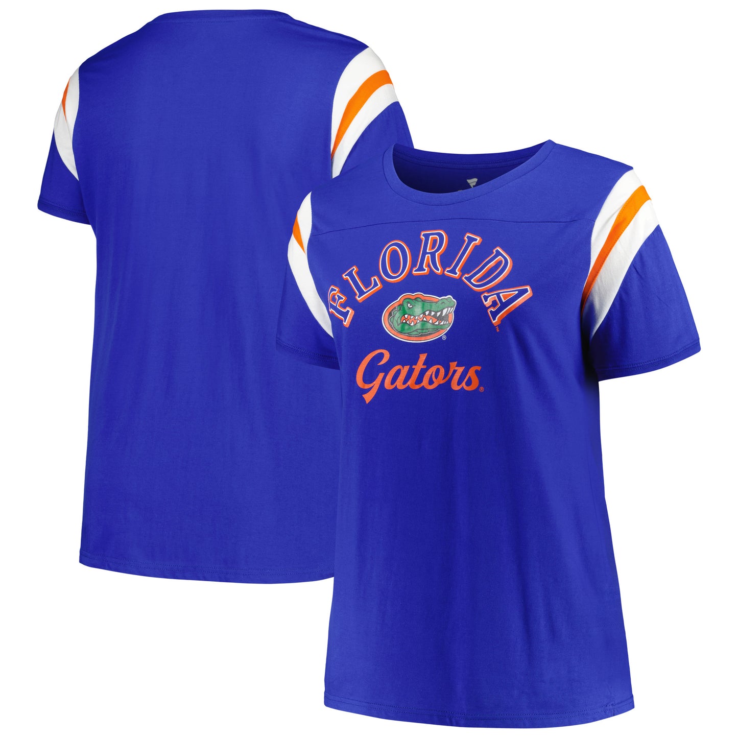 Women's Profile Royal Florida Gators Plus Size Striped Tailgate Scoop Neck T-Shirt