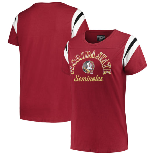 Women's Profile Garnet Florida State Seminoles Plus Size Striped Tailgate Scoop Neck T-Shirt