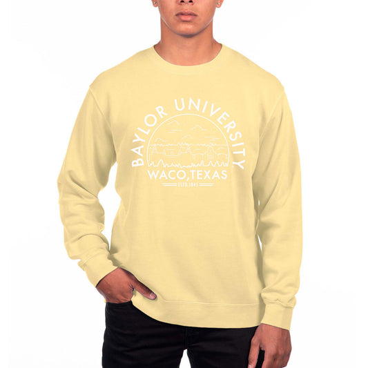 Men's Uscape Apparel  Yellow Baylor Bears Pigment Dyed Fleece Sweatshirt