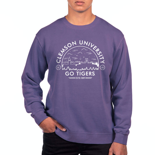 Men's Uscape Apparel  Purple Clemson Tigers Pigment Dyed Fleece Sweatshirt