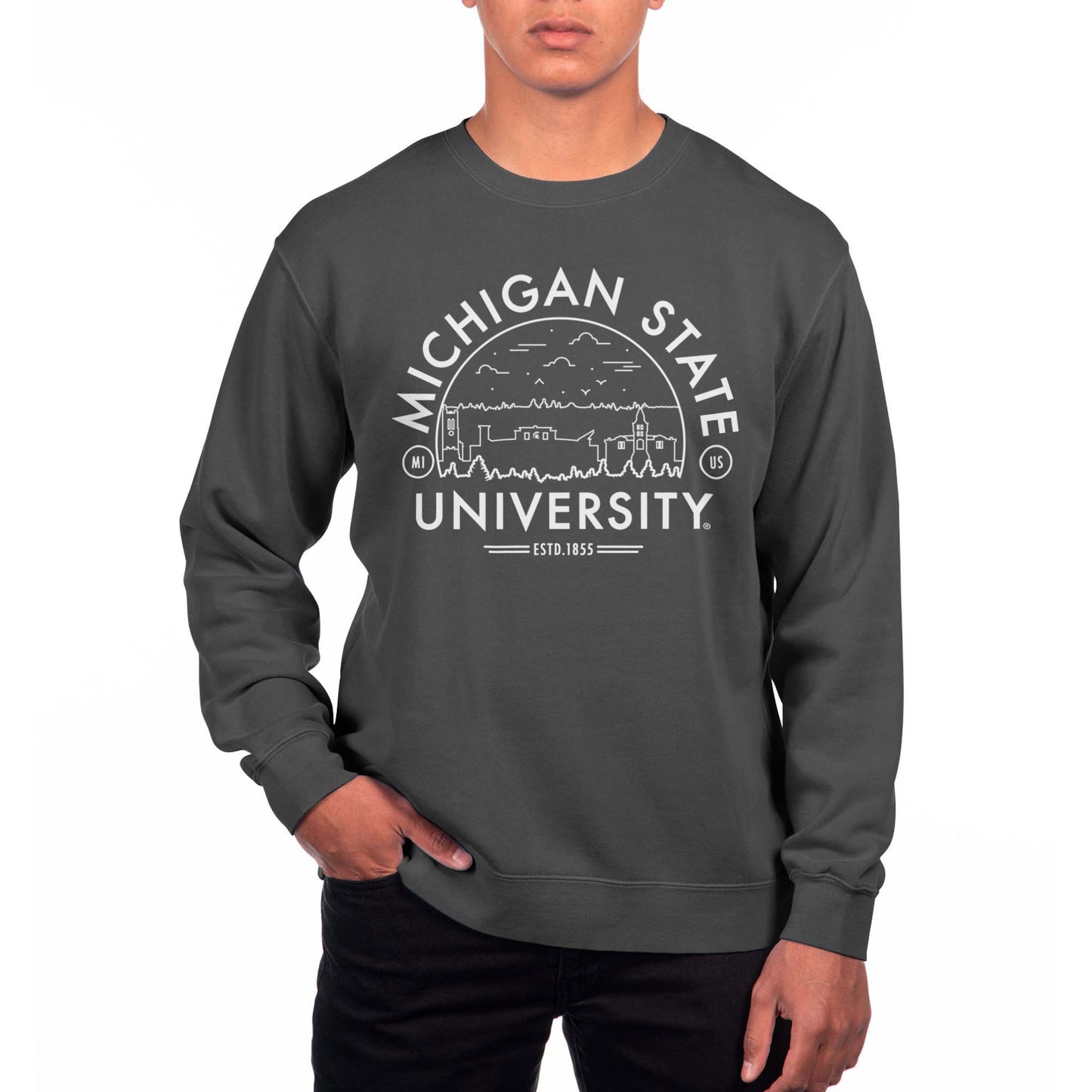 Men's Uscape Apparel  Black Michigan State Spartans Pigment Dyed Fleece Sweatshirt