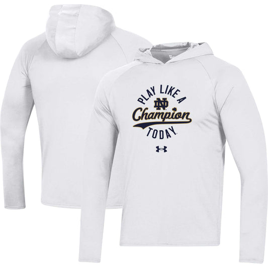 Men's Under Armour White Notre Dame Fighting Irish Play Like A Champion Today Hooded Raglan Long Sleeve T-Shirt