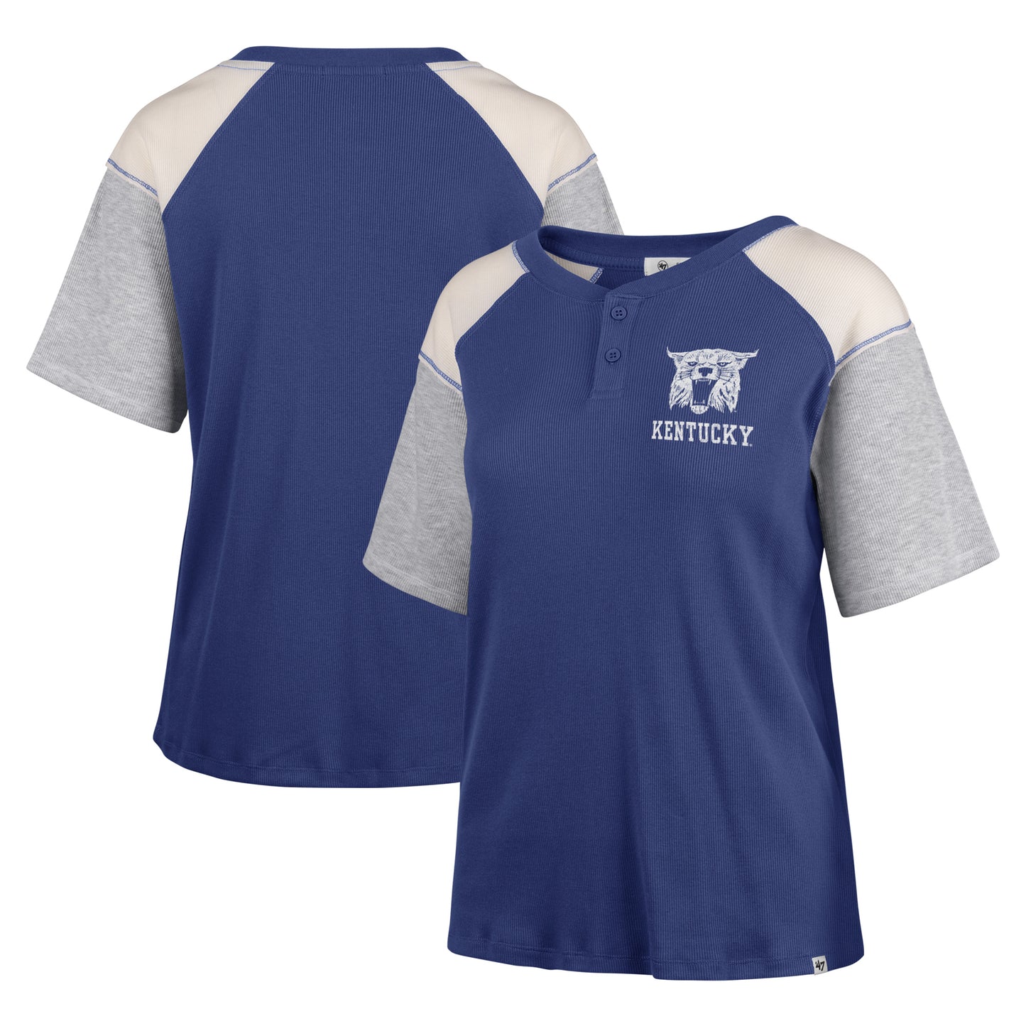 Women's '47 Royal Kentucky Wildcats Underline Harvey Colorblock Raglan Henley T-Shirt