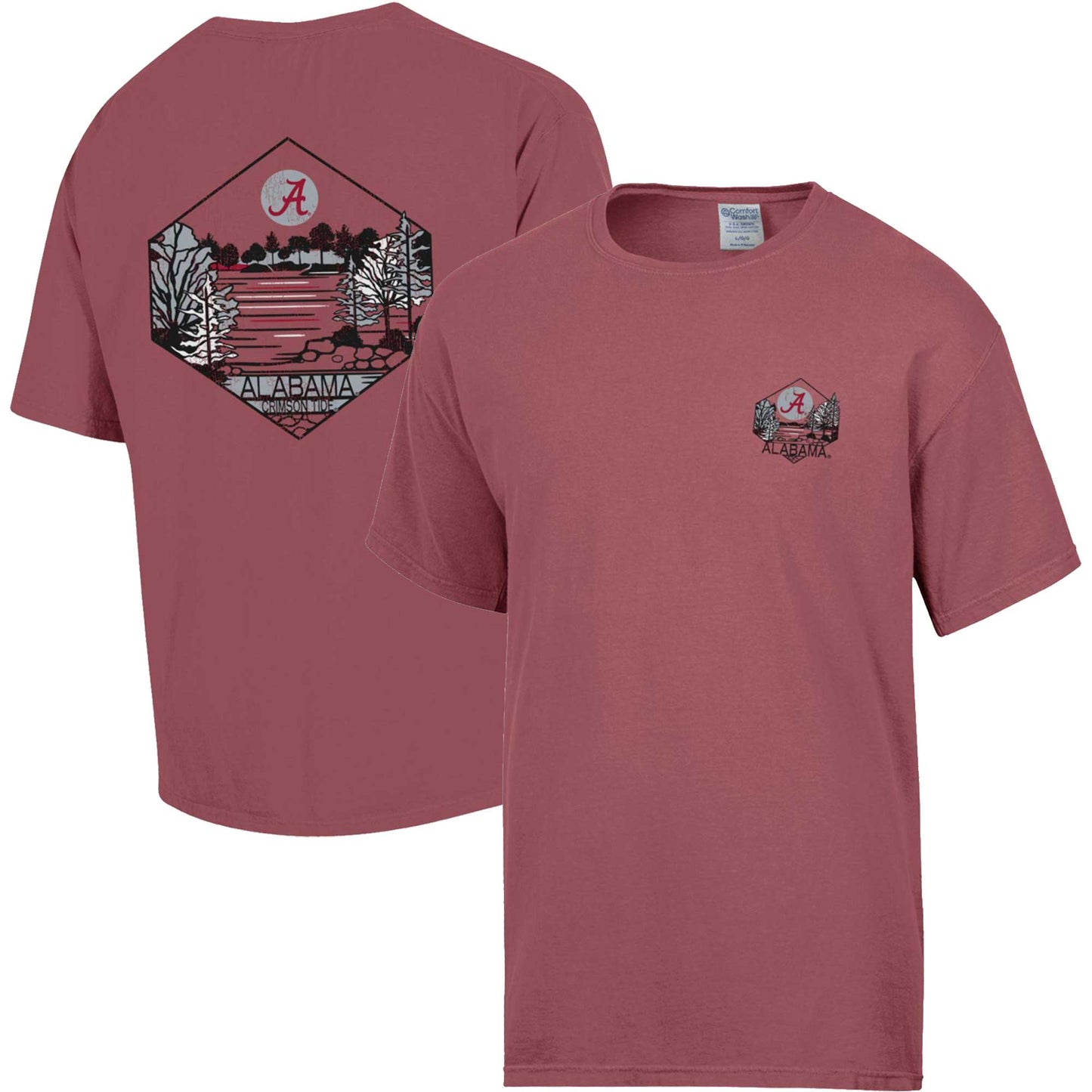 Men's Comfort Wash Crimson Alabama Crimson Tide Landscape Sketch T-Shirt