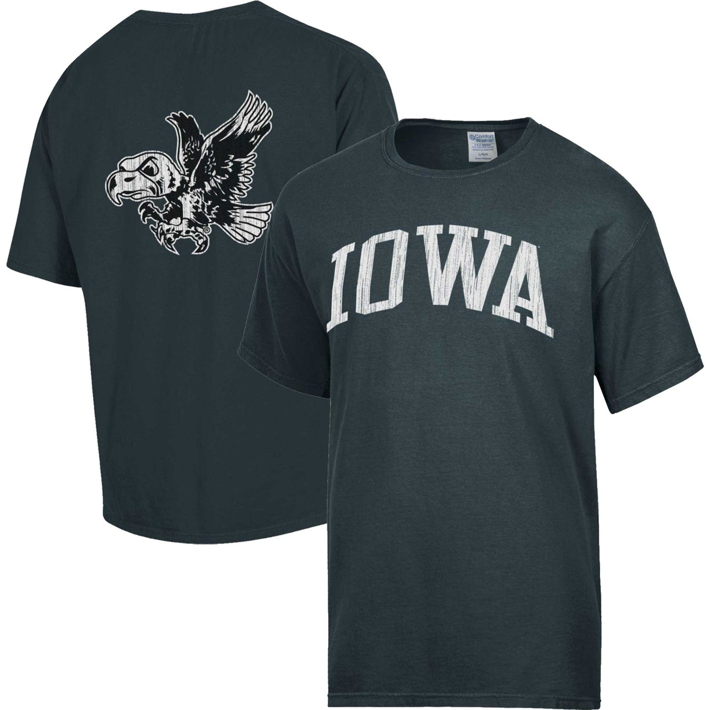 Men's Comfort Wash  Charcoal Iowa Hawkeyes Vintage Arch 2-Hit T-Shirt