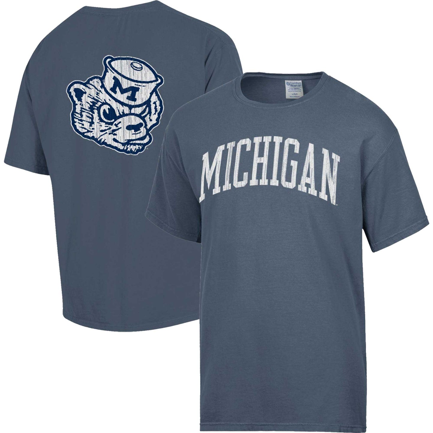 Men's Comfort Wash  Heather Navy Michigan Wolverines Vintage Arch 2-Hit T-Shirt