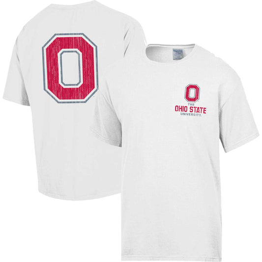 Men's Comfort Wash White Ohio State Buckeyes Vintage Logo T-Shirt