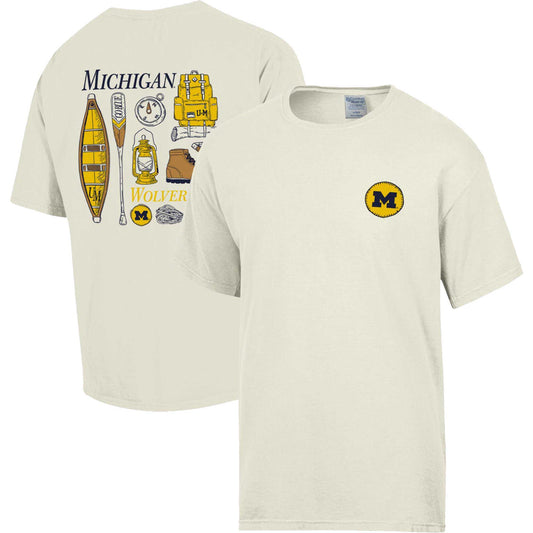 Men's Comfort Wash Cream Michigan Wolverines Camping Trip T-Shirt