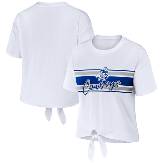 Women's WEAR by Erin Andrews White Dallas Cowboys Front Tie T-Shirt