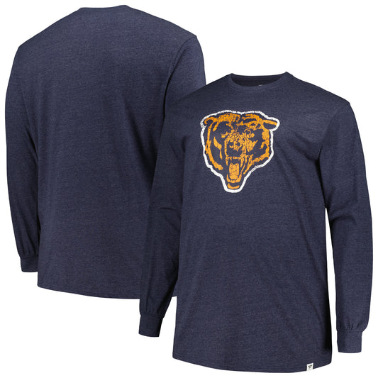 Men's Profile  Heather Navy Chicago Bears Big & Tall Throwback Long Sleeve T-Shirt