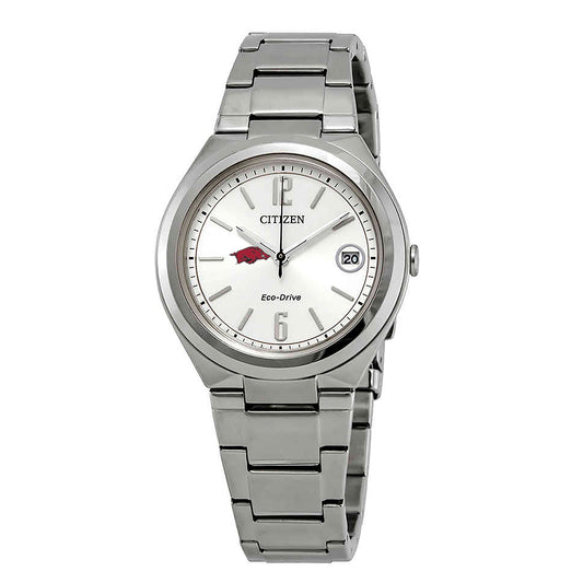 Women's  Silver Arkansas Razorbacks Eco-Drive Stainless Steel Watch