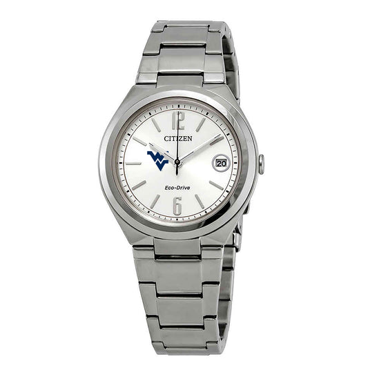 Women's  Silver West Virginia Mountaineers Eco-Drive Stainless Steel Watch