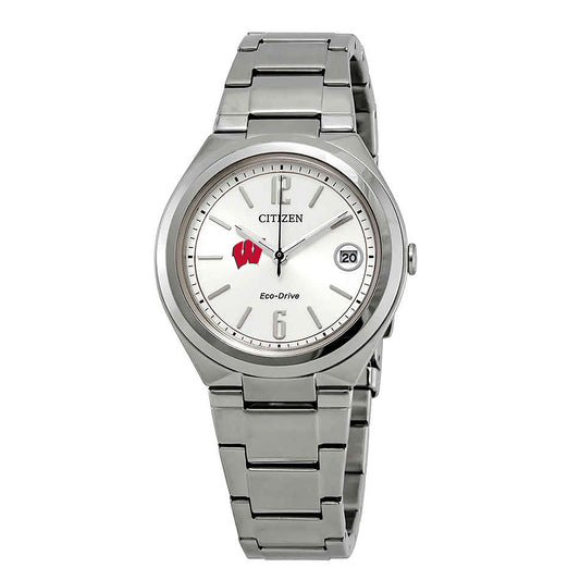 Women's  Silver Wisconsin Badgers Eco-Drive Stainless Steel Watch