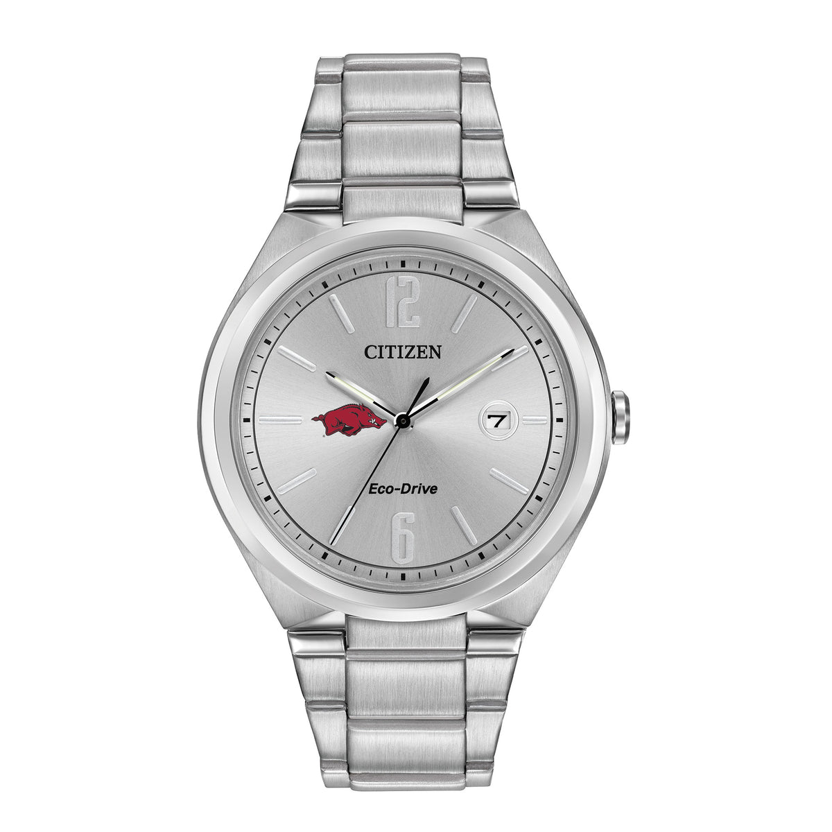 Men's Silver Arkansas Razorbacks Citizen Eco-Drive Stainless Steel Watch