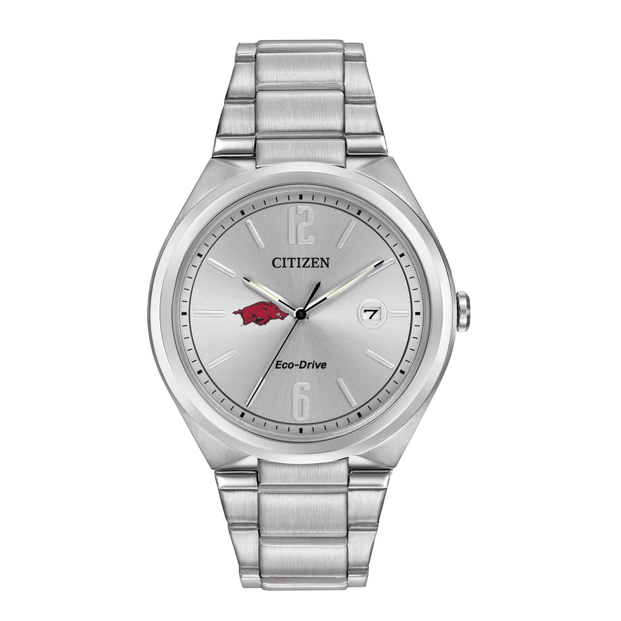 Men's Silver Arkansas Razorbacks Citizen Eco-Drive Stainless Steel Watch