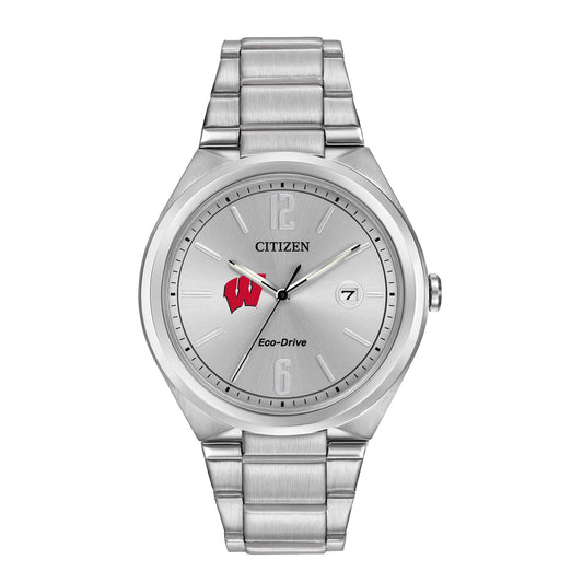 Men's Silver Wisconsin Badgers Citizen Eco-Drive Stainless Steel Watch