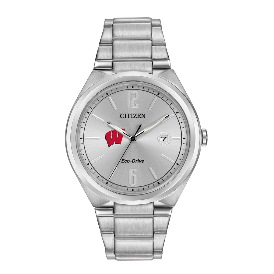 Men's Silver Wisconsin Badgers Citizen Eco-Drive Stainless Steel Watch