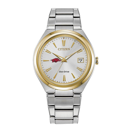 Women's  Silver/Gold Arkansas Razorbacks Citizen Eco-Drive Two-Tone Watch