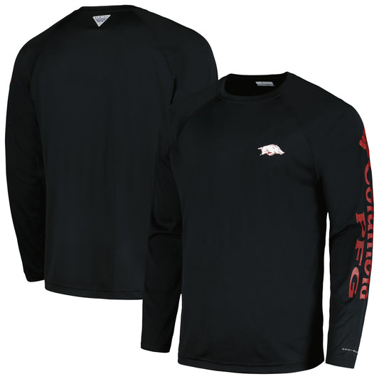 Men's Columbia Black Arkansas Razorbacks Terminal Tackle Omni-Shade Raglan Long Sleeve T-Shirt