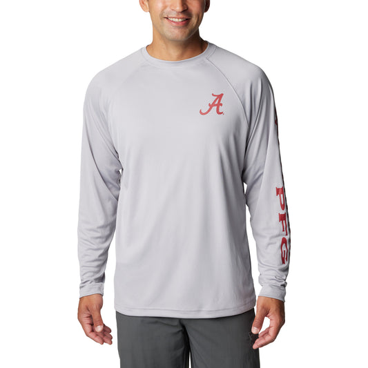 Men's Columbia Gray Alabama Crimson Tide Terminal Tackle Omni-Shade Raglan Long Sleeve T-Shirt