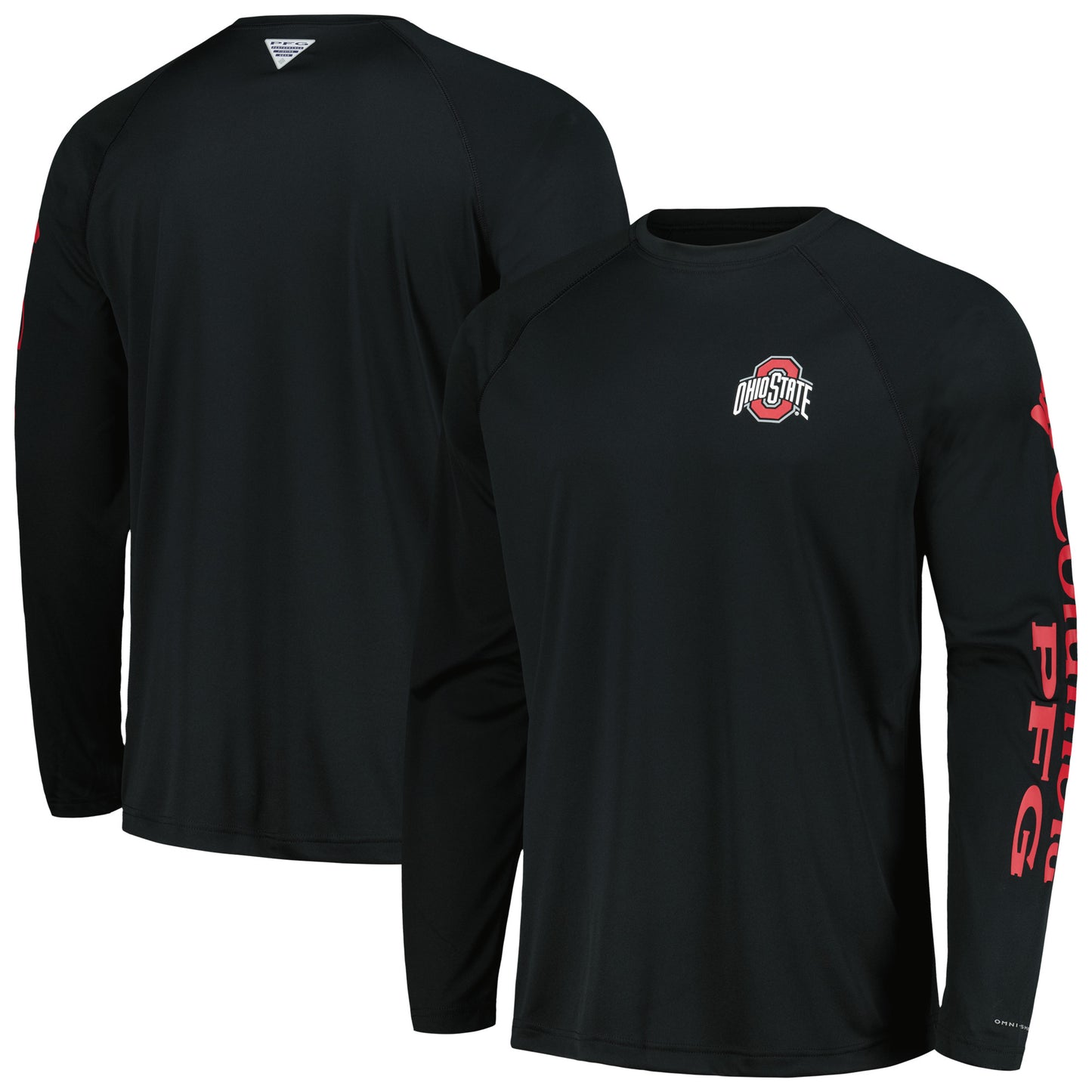 Men's Columbia Black Ohio State Buckeyes Terminal Tackle Omni-Shade Raglan Long Sleeve T-Shirt