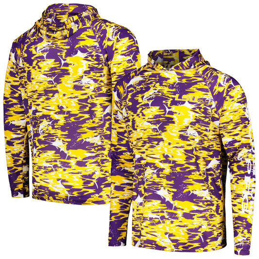 Men's Columbia Purple LSU Tigers PFG Terminal Tackle Omni-Shade Rippled Long Sleeve Hooded T-Shirt