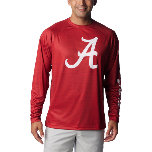 Men's Columbia  Crimson Alabama Crimson Tide PFG Terminal Tackle Omni-Shade Raglan Long Sleeve T-Shirt