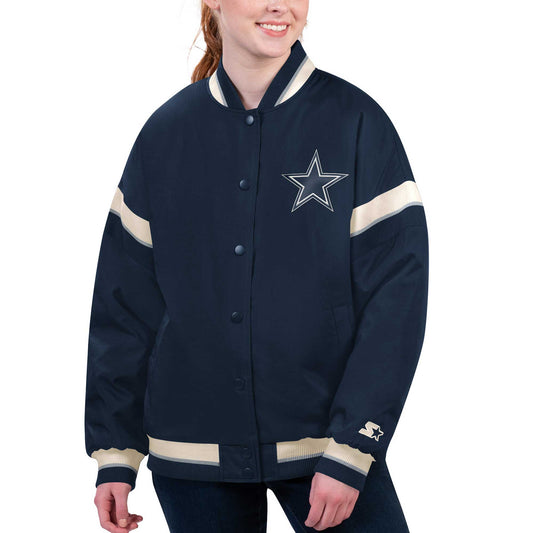 Women's Starter Navy Dallas Cowboys Tournament Full-Snap Varsity Jacket