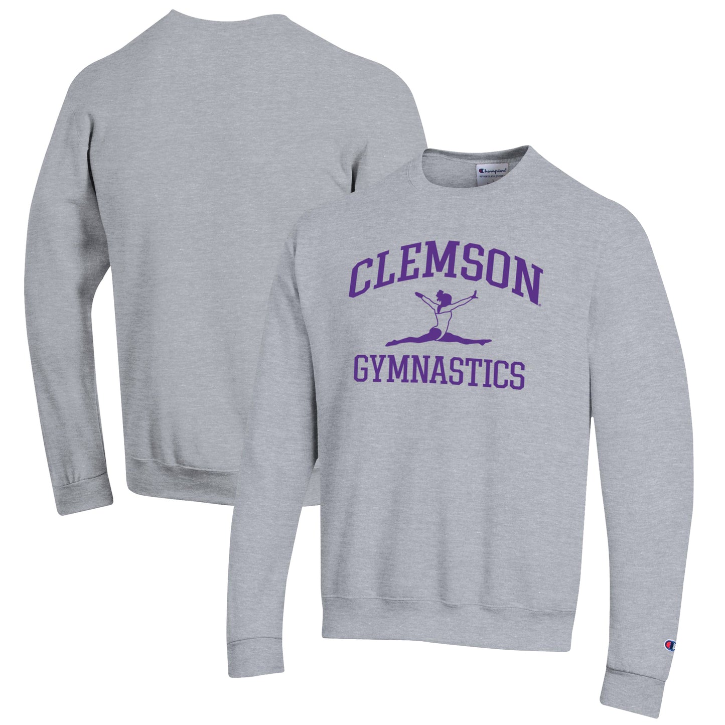 Men's Champion  Gray Clemson Tigers Gymnastics Icon Powerblend Pullover Sweatshirt