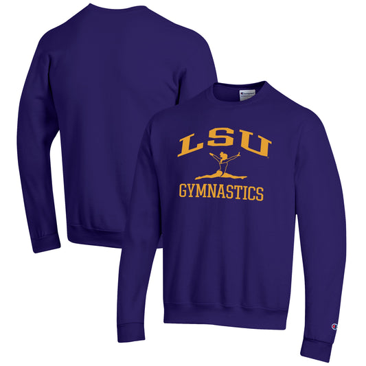 Men's Champion  Purple LSU Tigers Gymnastics Icon Powerblend Pullover Sweatshirt