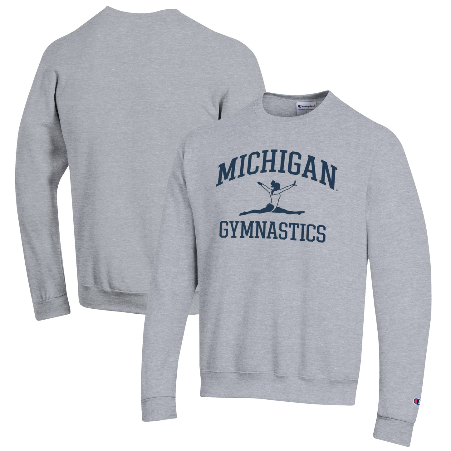 Men's Champion  Gray Michigan Wolverines Gymnastics Icon Powerblend Pullover Sweatshirt