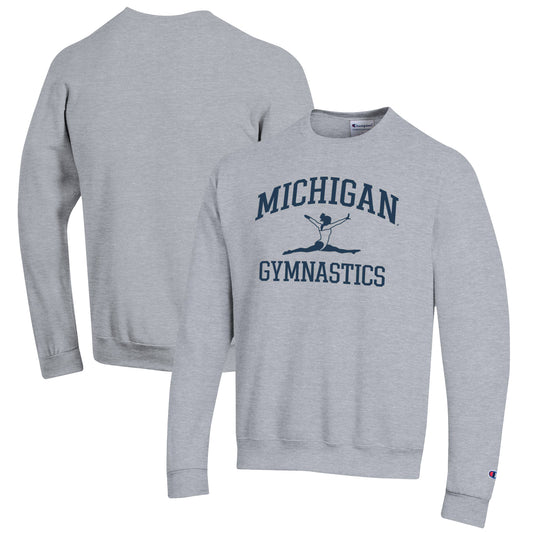 Men's Champion  Gray Michigan Wolverines Gymnastics Icon Powerblend Pullover Sweatshirt