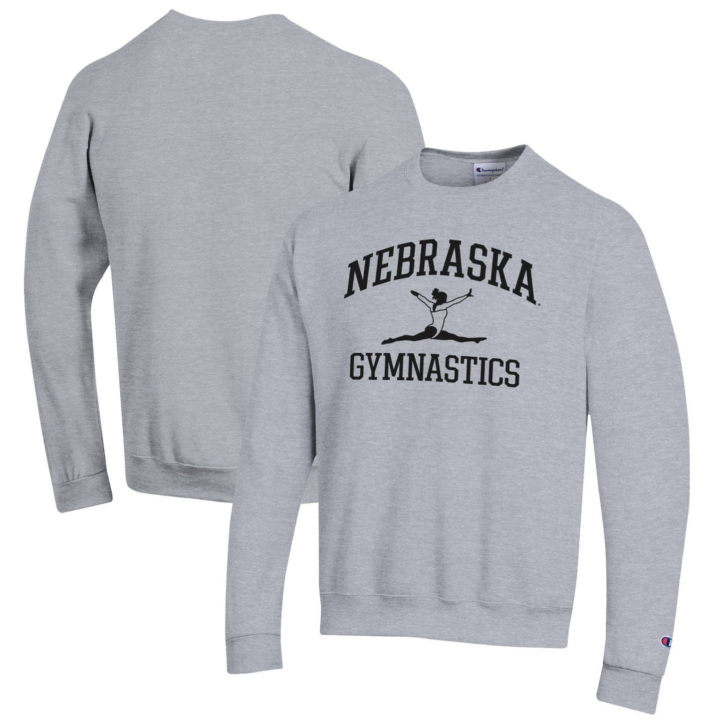 Men's Champion  Gray Nebraska Huskers Gymnastics Icon Powerblend Pullover Sweatshirt