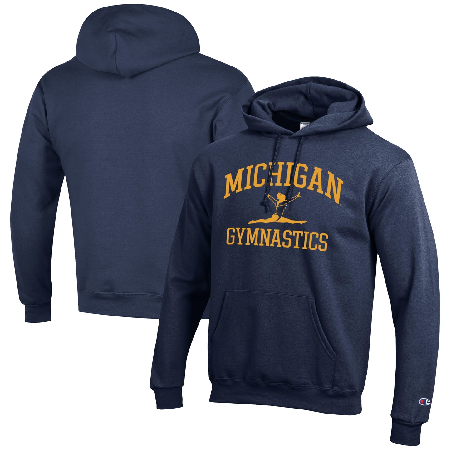 Men's Champion  Navy Michigan Wolverines Gymnastics Icon Powerblend Pullover Hoodie