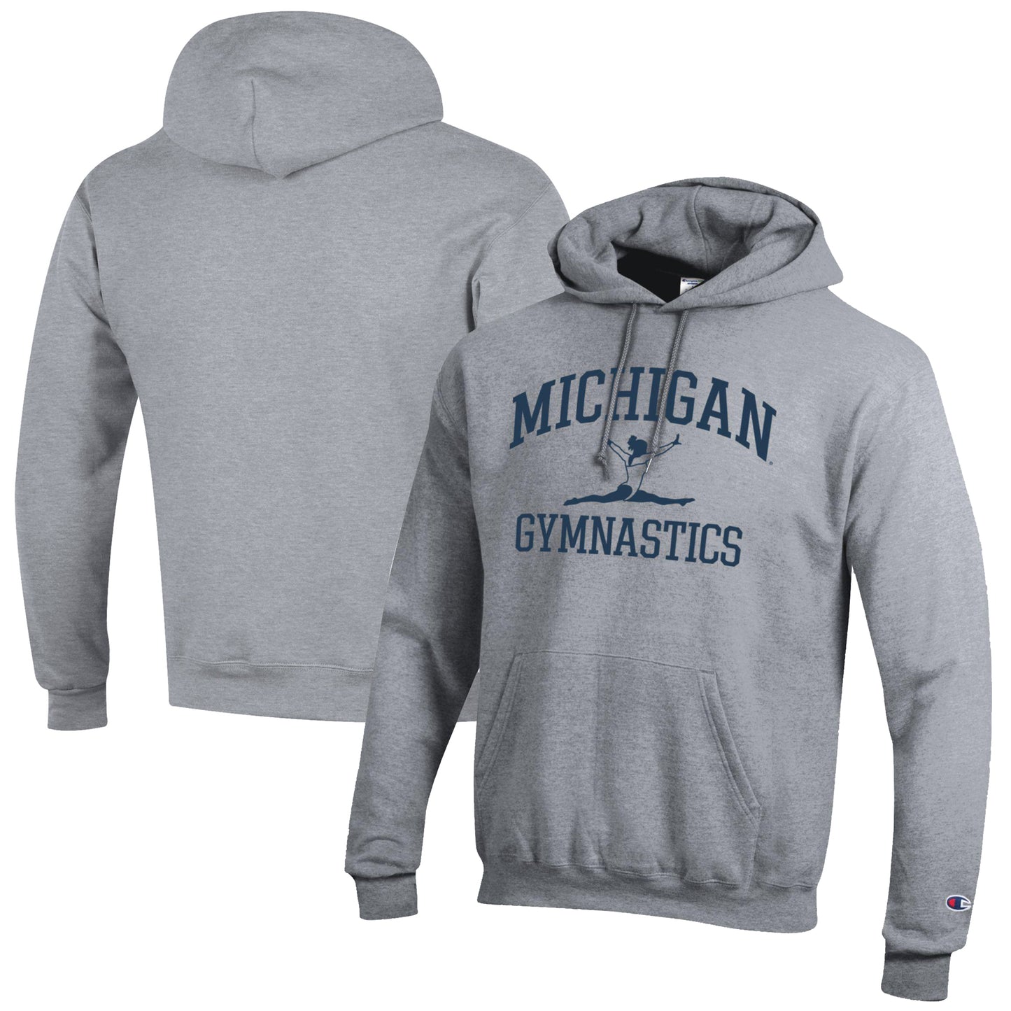 Men's Champion  Gray Michigan Wolverines Gymnastics Icon Powerblend Pullover Hoodie