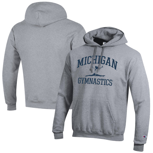 Men's Champion  Gray Michigan Wolverines Gymnastics Icon Powerblend Pullover Hoodie