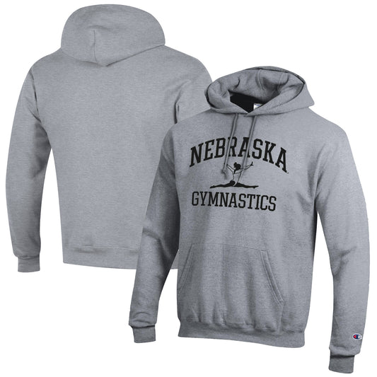 Men's Champion  Gray Nebraska Huskers Gymnastics Icon Powerblend Pullover Hoodie