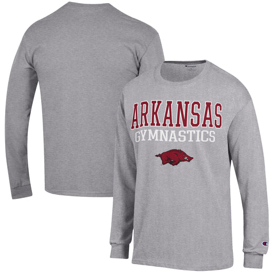 Men's Champion  Gray Arkansas Razorbacks Gymnastics Stack Long Sleeve T-Shirt