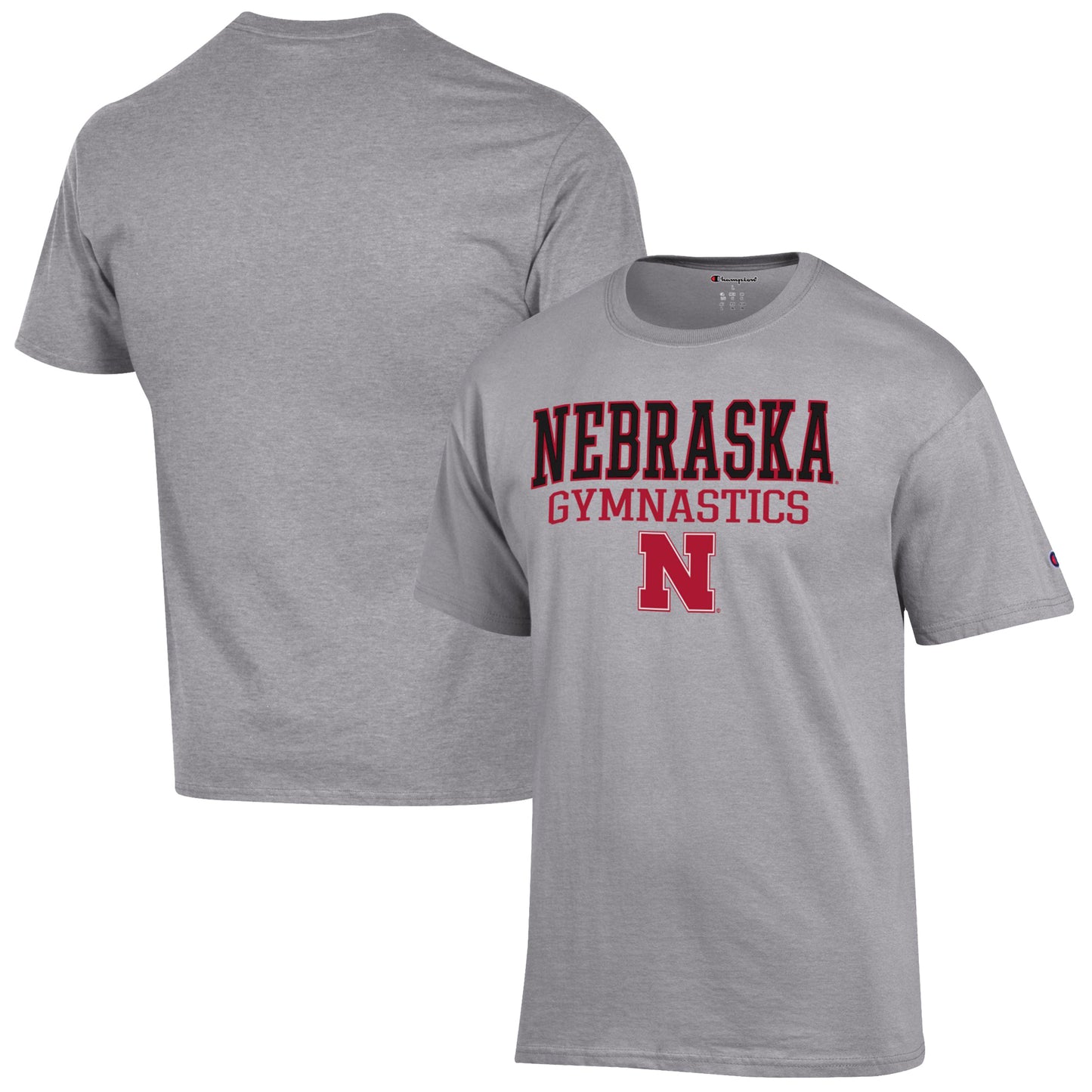 Men's Champion  Gray Nebraska Huskers Gymnastics Stack T-Shirt