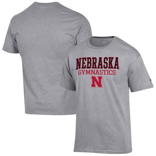 Men's Champion  Gray Nebraska Huskers Gymnastics Stack T-Shirt