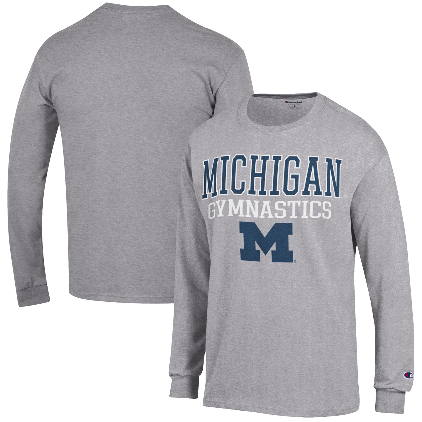Men's Champion  Gray Michigan Wolverines Gymnastics Stack Long Sleeve T-Shirt