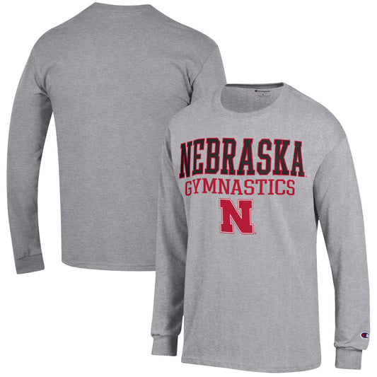 Men's Champion  Gray Nebraska Huskers Gymnastics Stack Long Sleeve T-Shirt