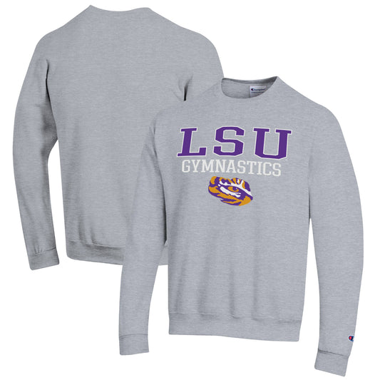 Men's Champion  Gray LSU Tigers Gymnastics Stack Powerblend Pullover Sweatshirt