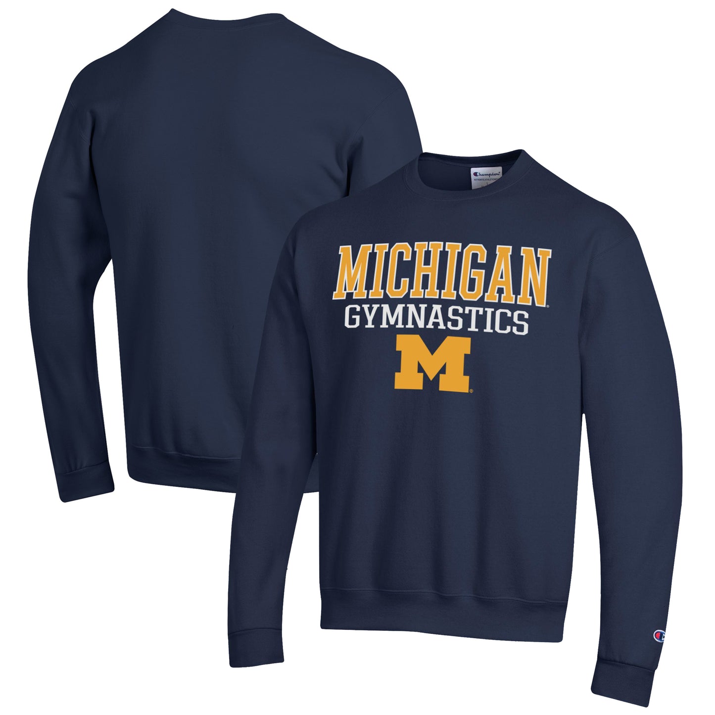 Men's Champion  Navy Michigan Wolverines Gymnastics Stack Powerblend Pullover Sweatshirt