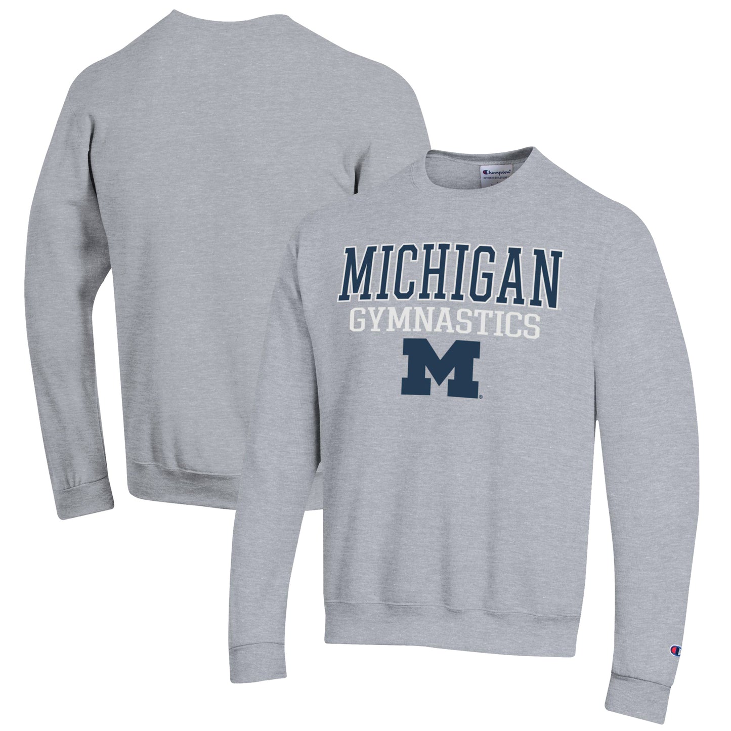 Men's Champion  Gray Michigan Wolverines Gymnastics Stack Powerblend Pullover Sweatshirt
